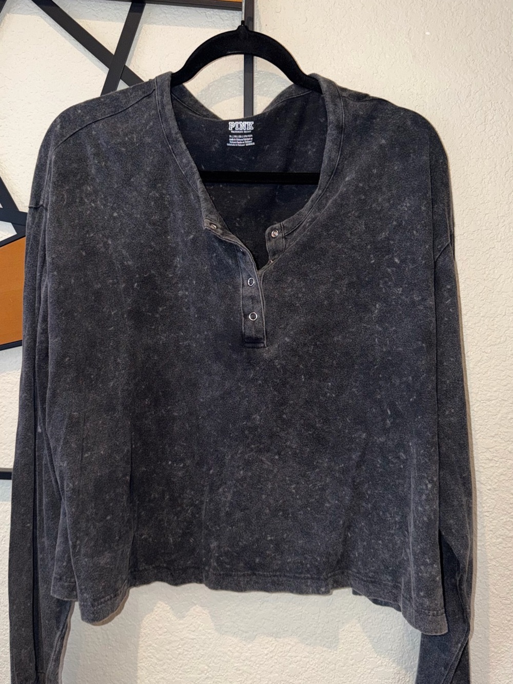 PINK Victoria's Secret Washed Black Long-Sleeve Henley